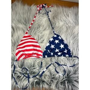Womens red white blue freedom string Bikini top removeable padding size medium